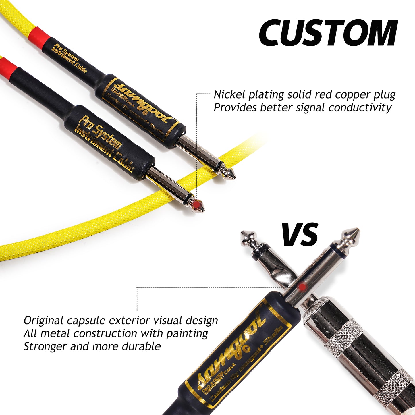 Uncle Crazy Guitar Cable, 24 AWG Electric Instrument Cable, Amp Cord for Guitar Bass Amplifier, Straight-Straight Angle, ¼ Inch (6.35mm) Connectors (CC Yellow)