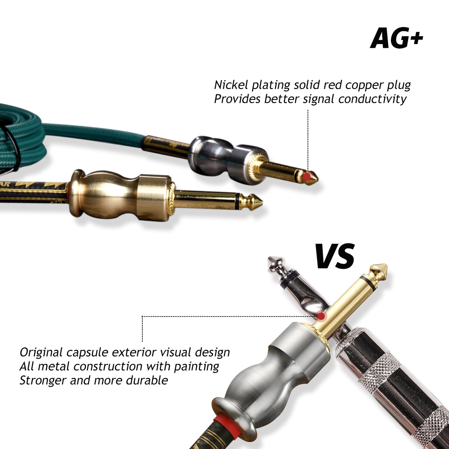 Uncle Crazy Guitar Cable, 20 AWG Electric Instrument Cable, Amp Cord for Guitar Bass Amplifier, Straight-Straight Angle, ¼ Inch (6.35mm) Connectors (AG+ Green)