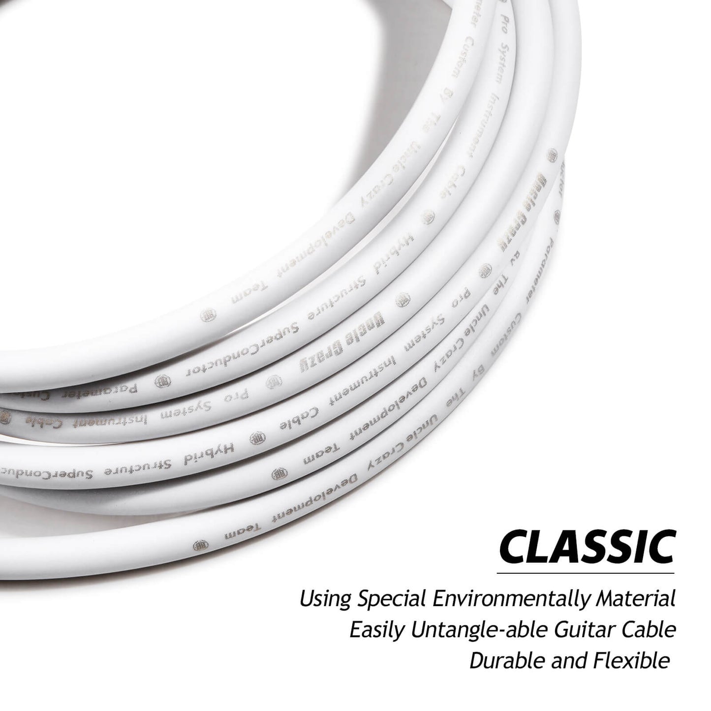 Uncle Crazy Guitar Instrument Cable, 18 AWG Electric Instrument Cable Bass Amp Cord for Guitar Bass Amplifier Audio, Straight-Straight Angle, ¼ Inch (6.35mm) Connectors(Classic White )