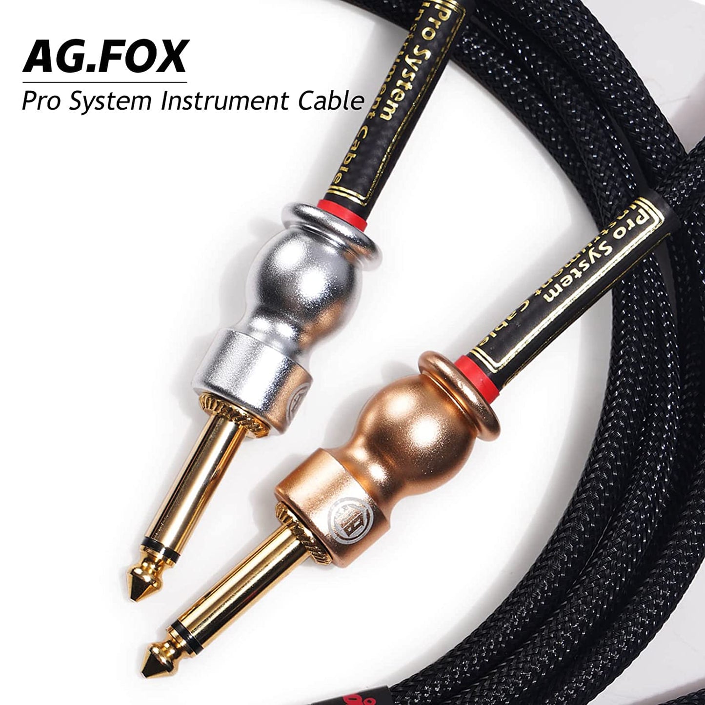 Uncle Crazy Guitar Cable, 20 AWG Electric Instrument Cable, Amp Cord for Guitar Bass Amplifier, Straight-Straight Angle, ¼ Inch (6.35mm) Connectors (AG Fox)